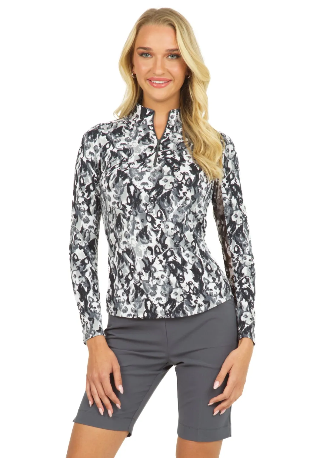 IBKUL Long Sleeve  Zip Mock LIMITED EDITION SERIES,- LUNA- GREY- SPF50
