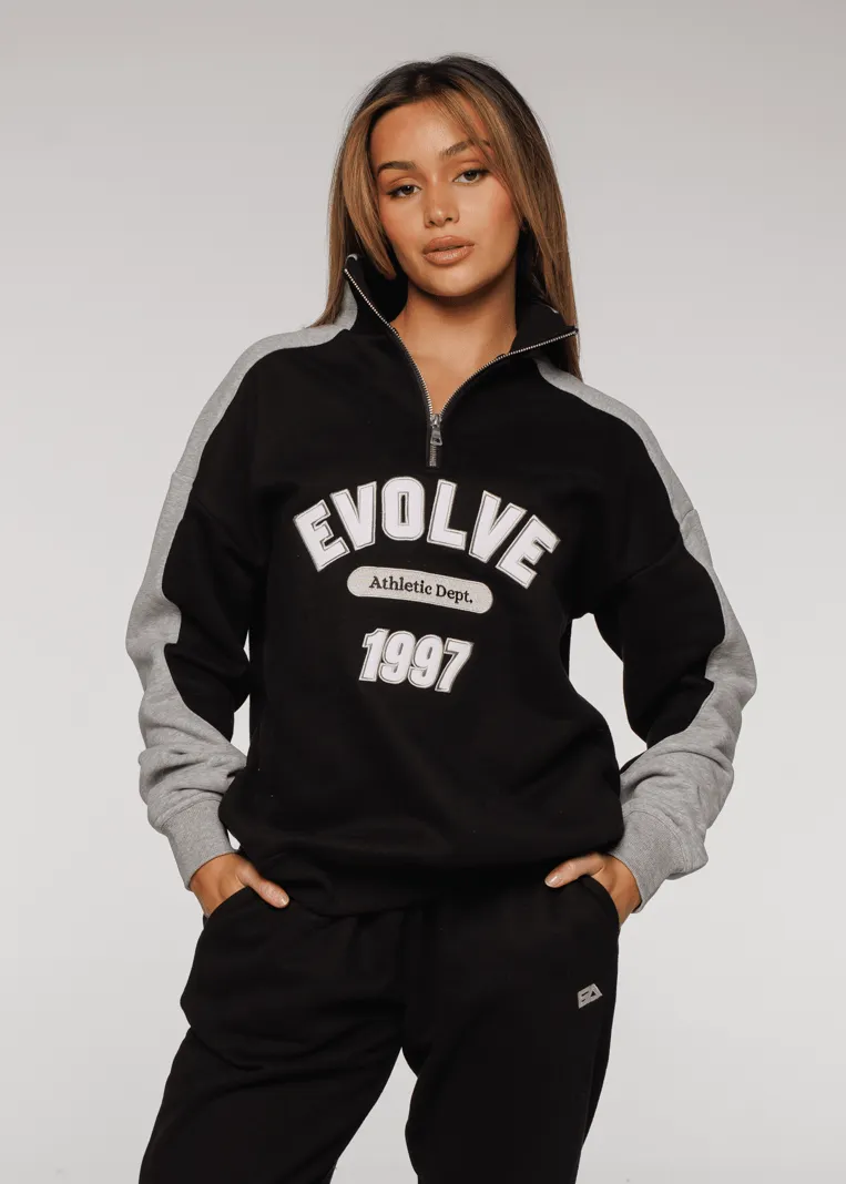 Iconic Retro ¼ Zip - Black-Grey