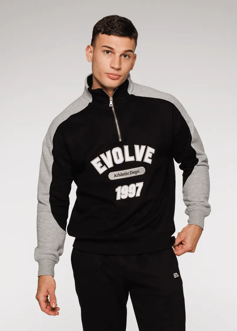 Iconic Retro ¼ Zip - Black-Grey