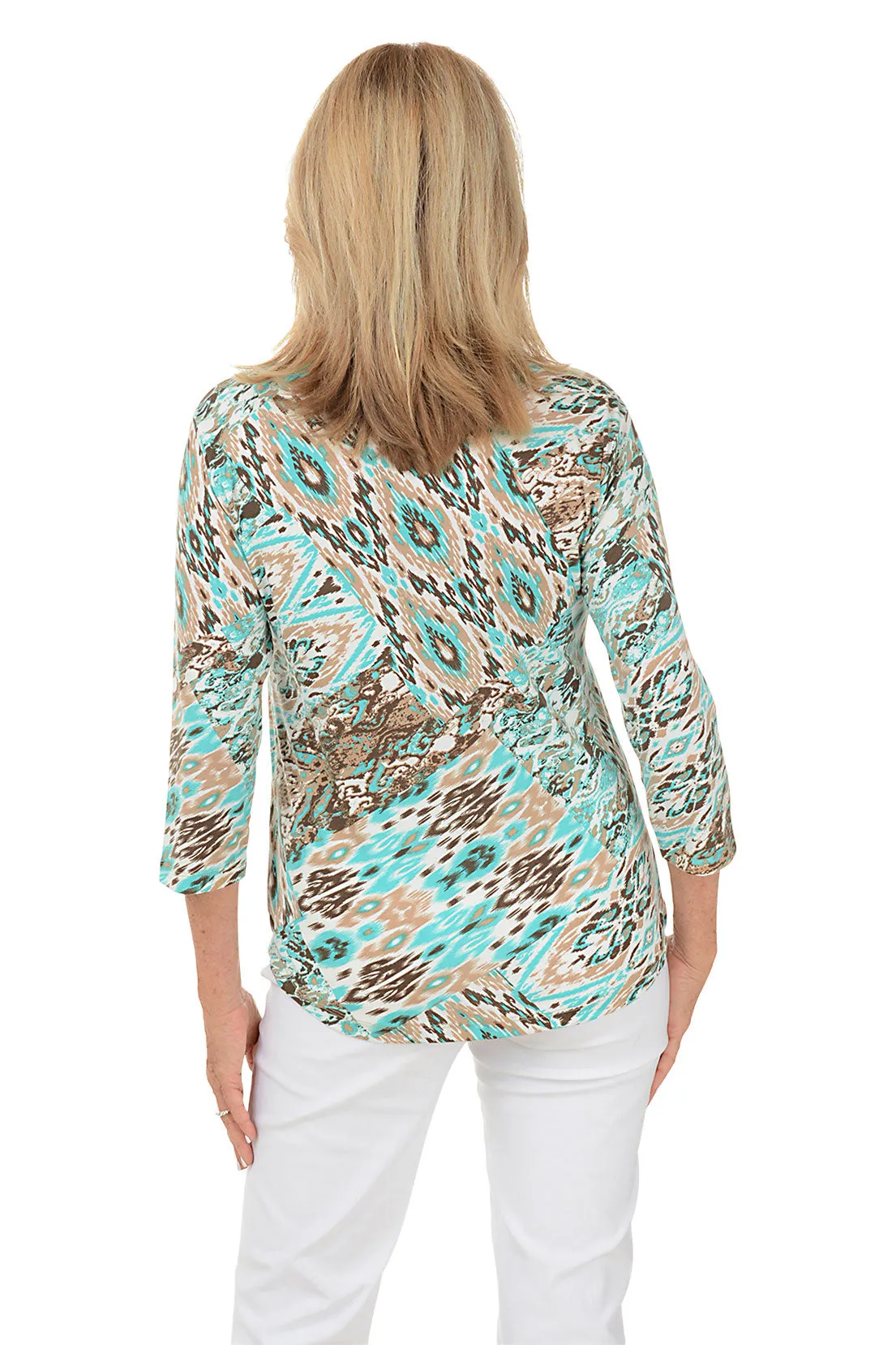 Ikat Splash Pleated Front Top