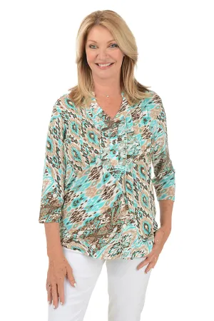 Ikat Splash Pleated Front Top