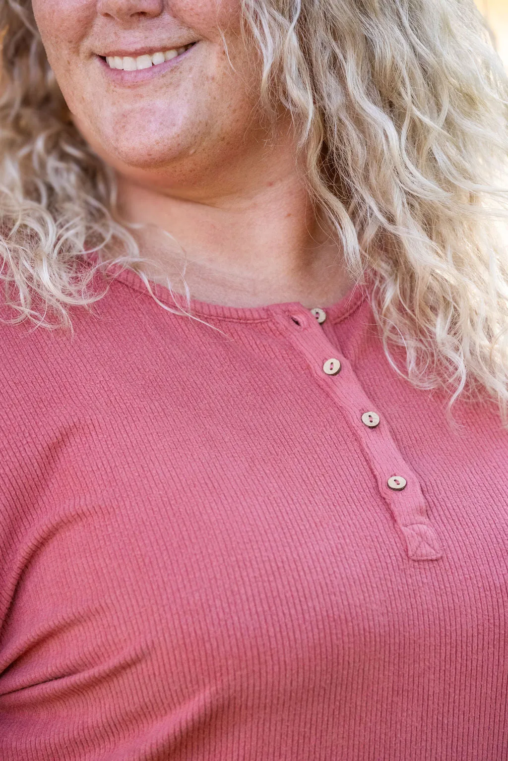 IN STOCK Brielle Henley Ribbed Long Sleeve - Terra Cotta FINAL SALE