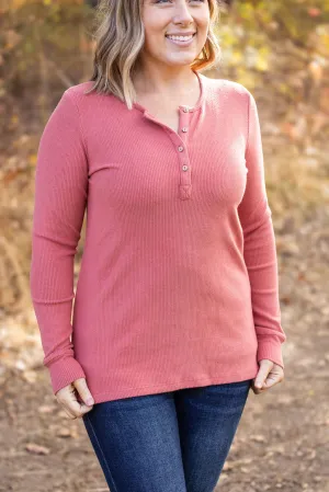 IN STOCK Brielle Henley Ribbed Long Sleeve - Terra Cotta FINAL SALE
