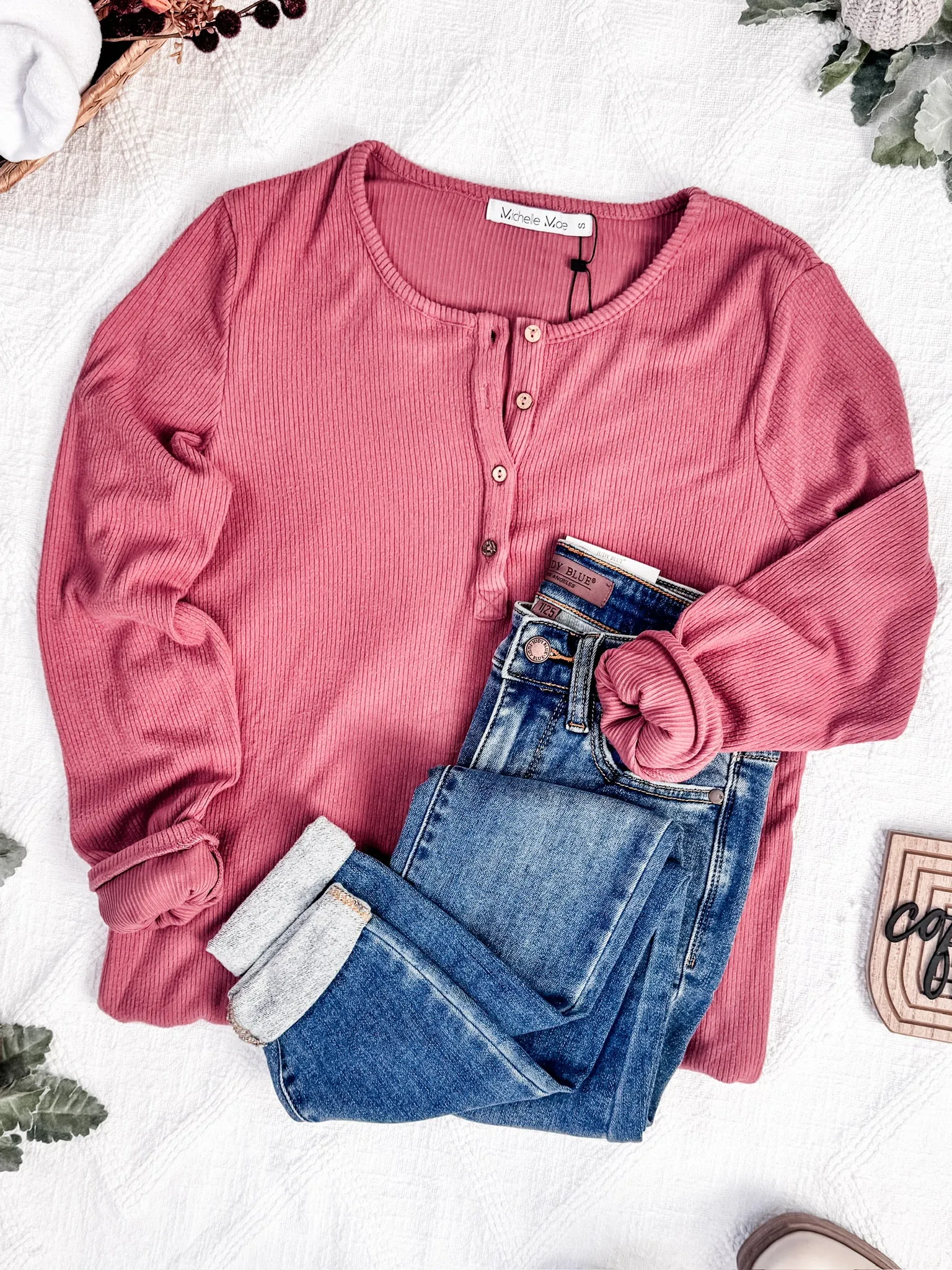 IN STOCK Brielle Henley Ribbed Long Sleeve - Terra Cotta FINAL SALE