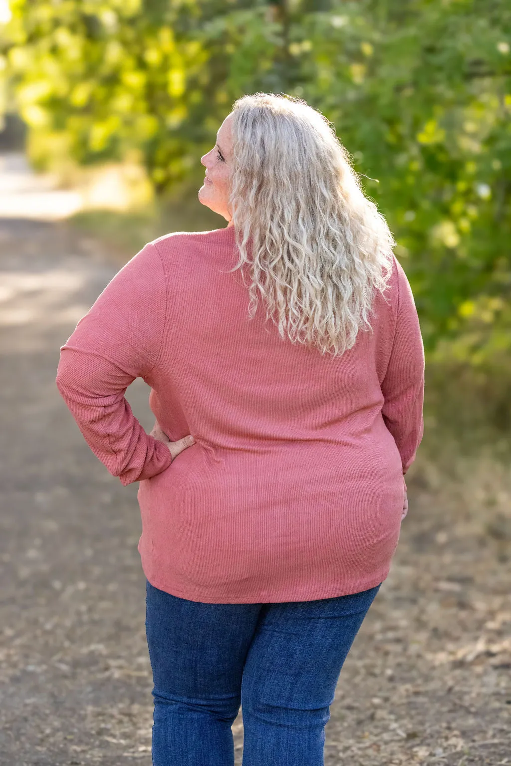 IN STOCK Brielle Henley Ribbed Long Sleeve - Terra Cotta FINAL SALE