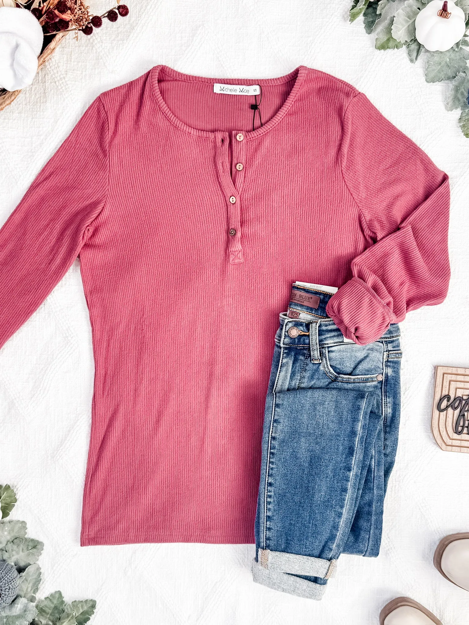 IN STOCK Brielle Henley Ribbed Long Sleeve - Terra Cotta FINAL SALE