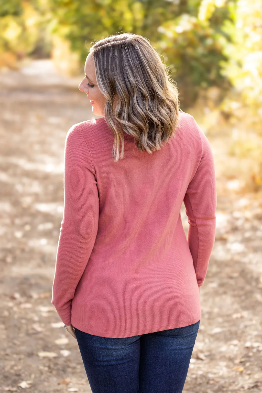 IN STOCK Brielle Henley Ribbed Long Sleeve - Terra Cotta FINAL SALE