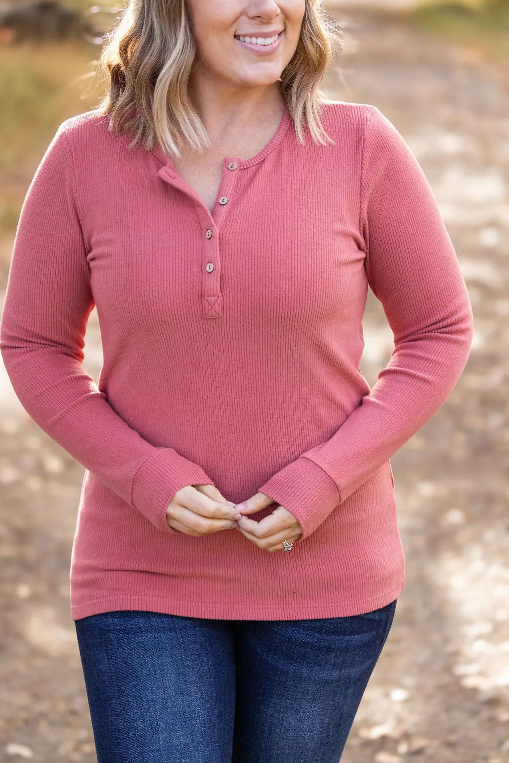 IN STOCK Brielle Henley Ribbed Long Sleeve - Terra Cotta FINAL SALE