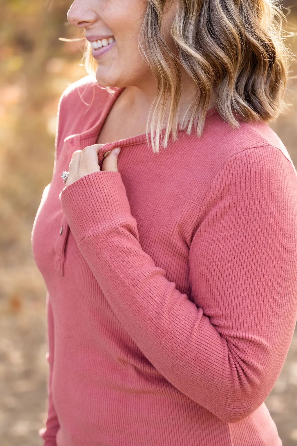 IN STOCK Brielle Henley Ribbed Long Sleeve - Terra Cotta FINAL SALE