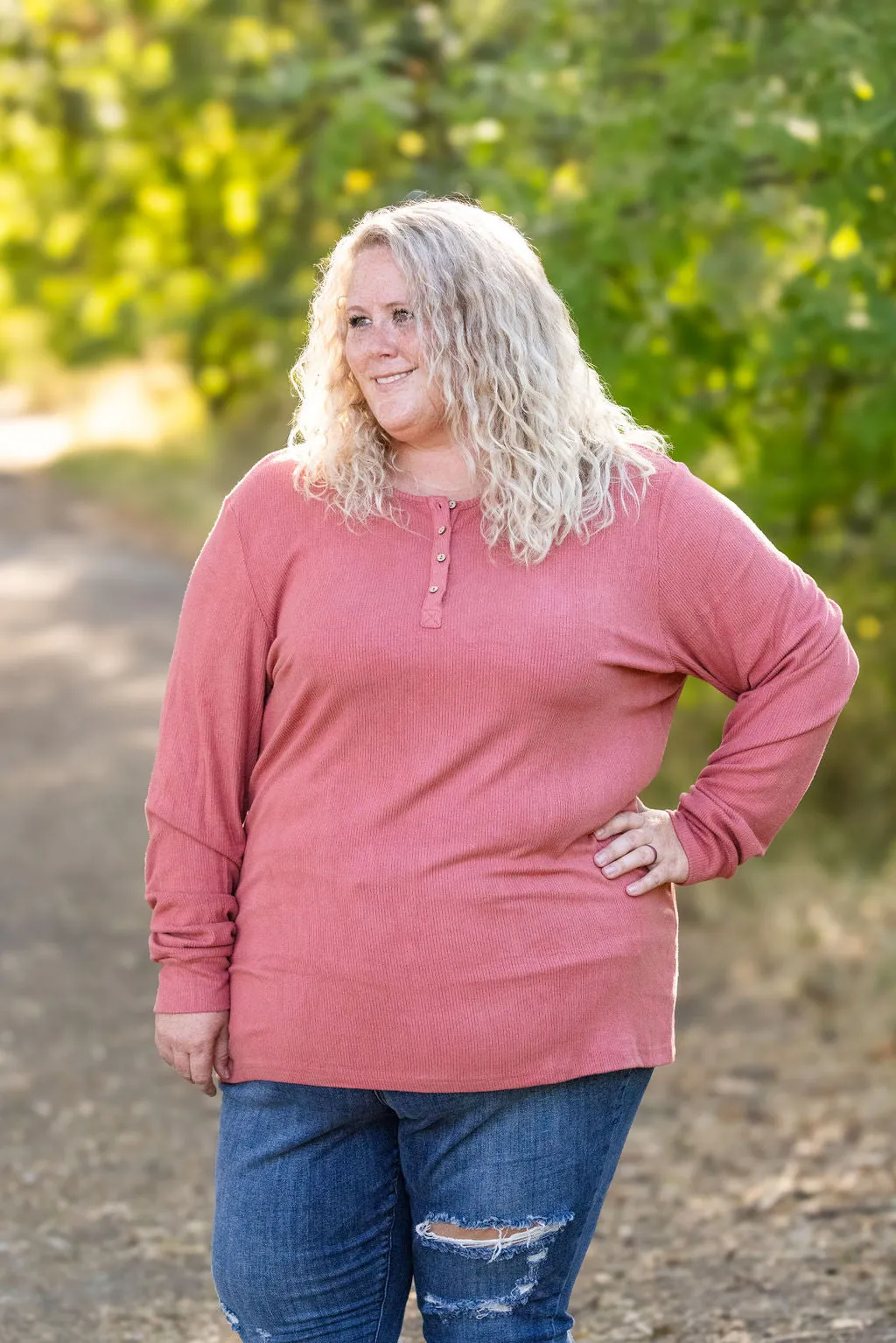 IN STOCK Brielle Henley Ribbed Long Sleeve - Terra Cotta FINAL SALE