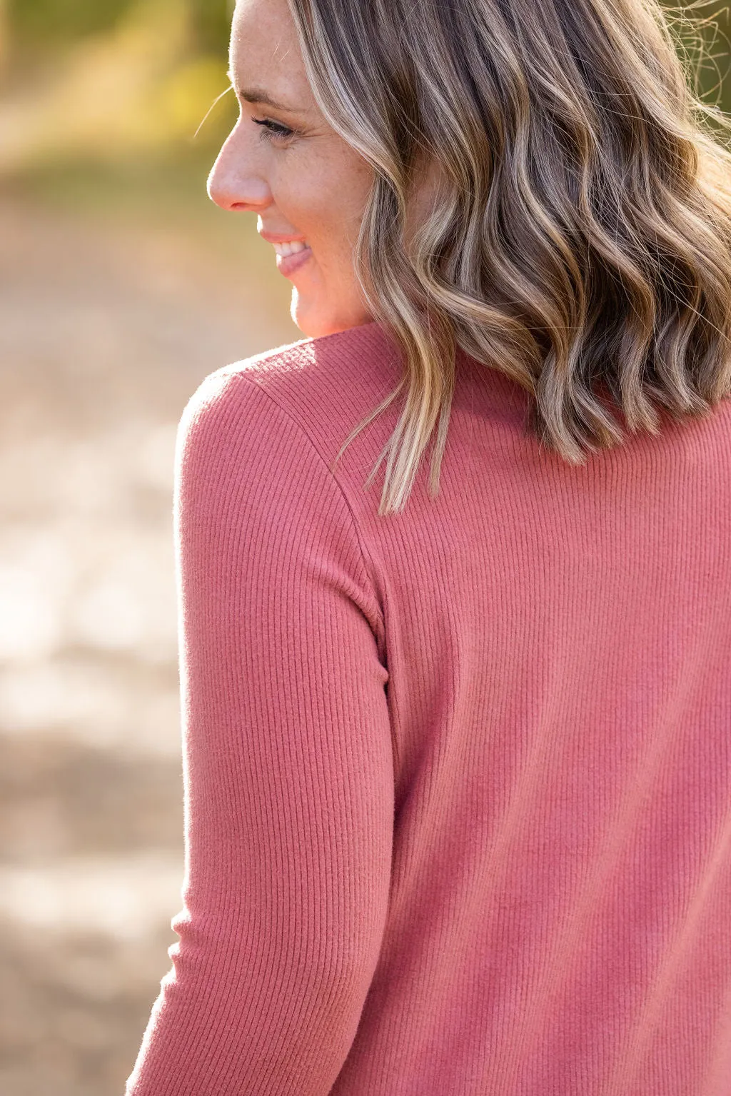IN STOCK Brielle Henley Ribbed Long Sleeve - Terra Cotta FINAL SALE