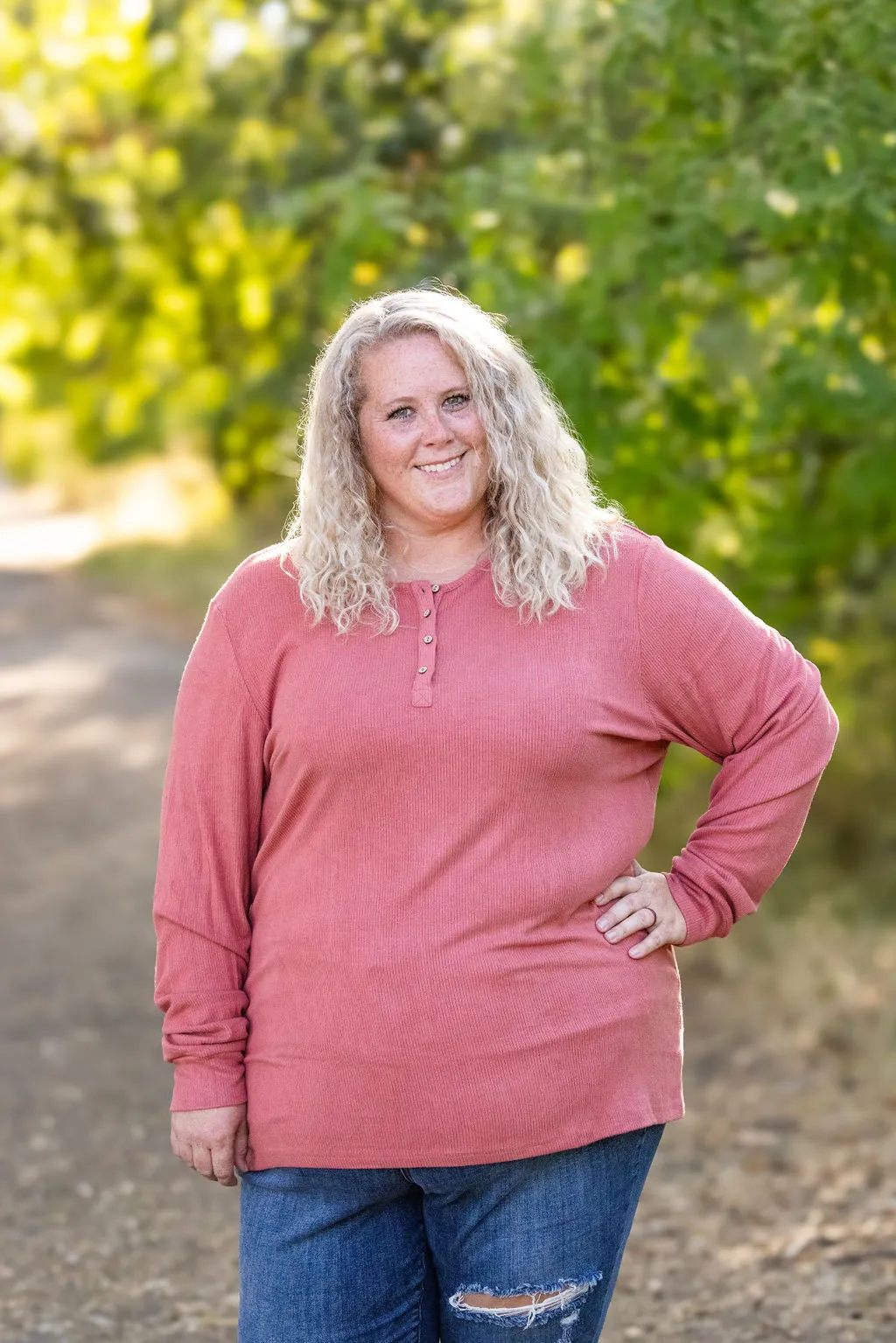 IN STOCK Brielle Henley Ribbed Long Sleeve - Terra Cotta FINAL SALE