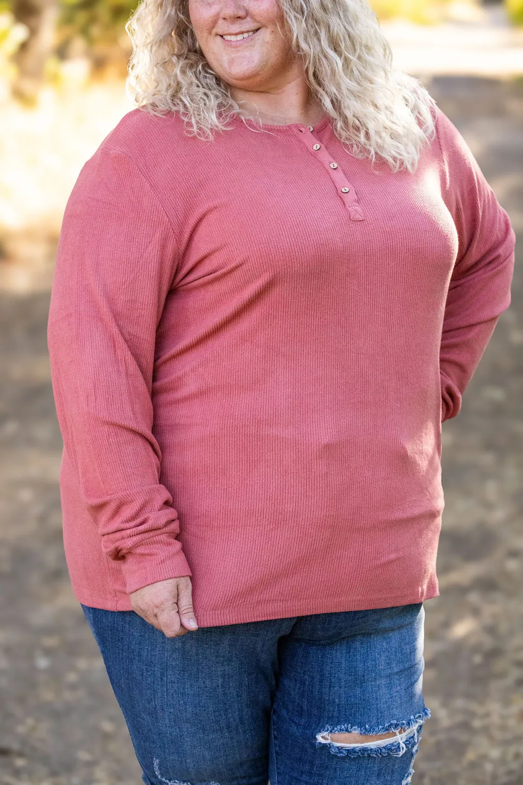IN STOCK Brielle Henley Ribbed Long Sleeve - Terra Cotta FINAL SALE