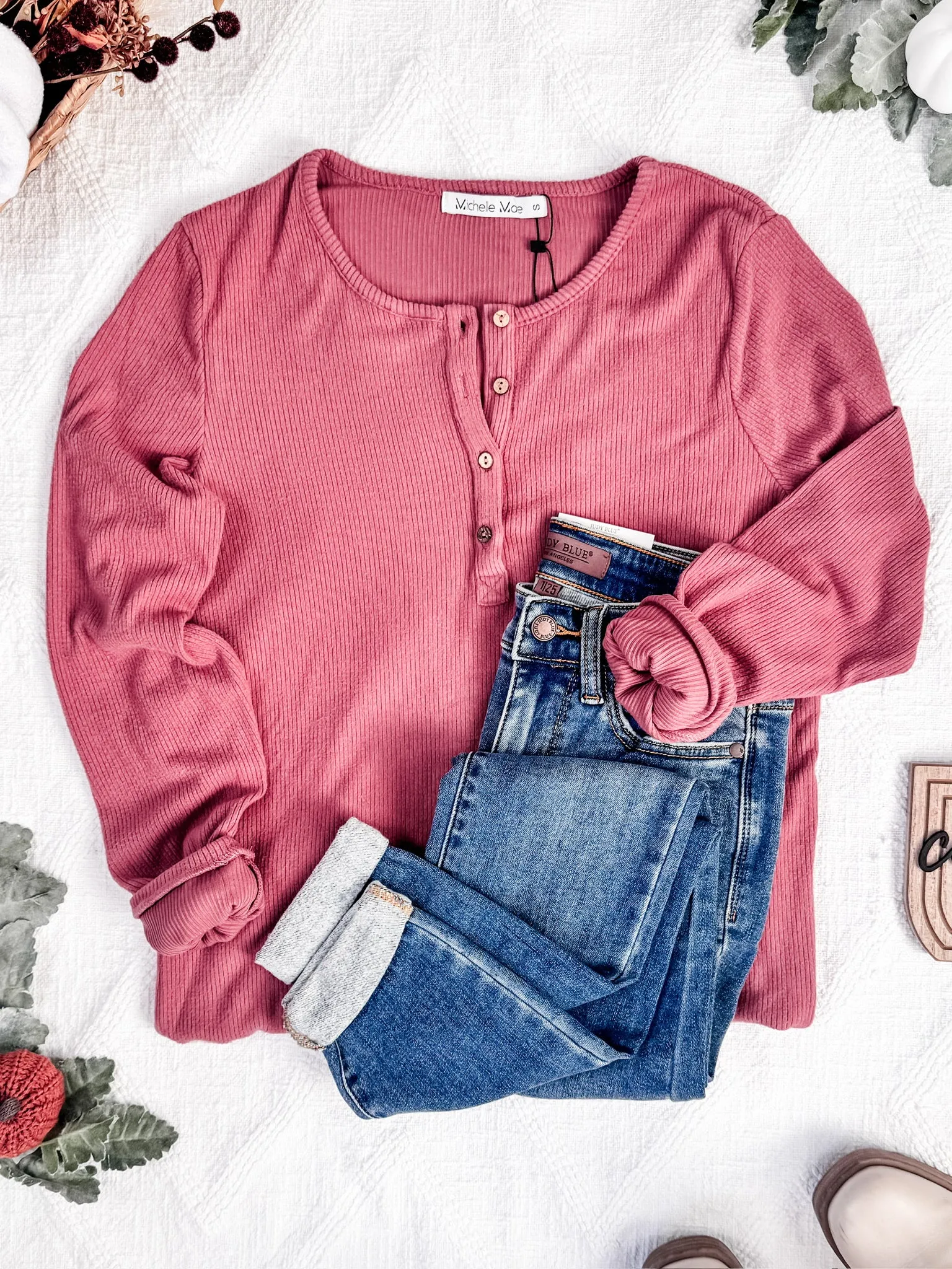 IN STOCK Brielle Henley Ribbed Long Sleeve - Terra Cotta FINAL SALE