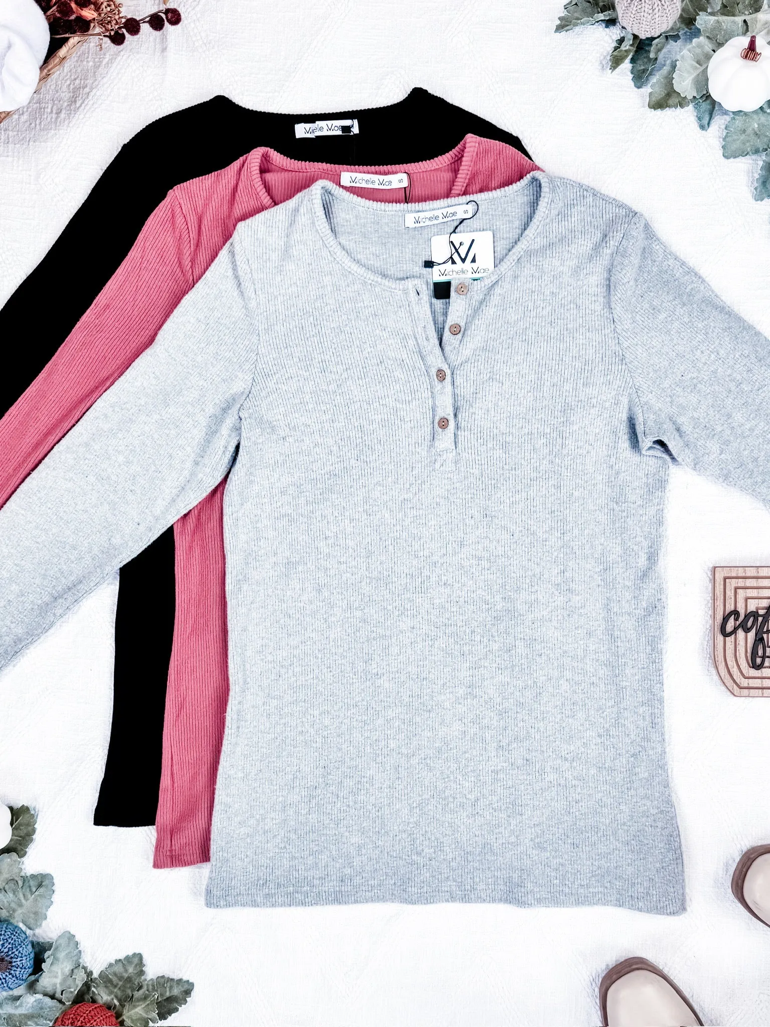 IN STOCK Brielle Henley Ribbed Long Sleeve - Terra Cotta FINAL SALE
