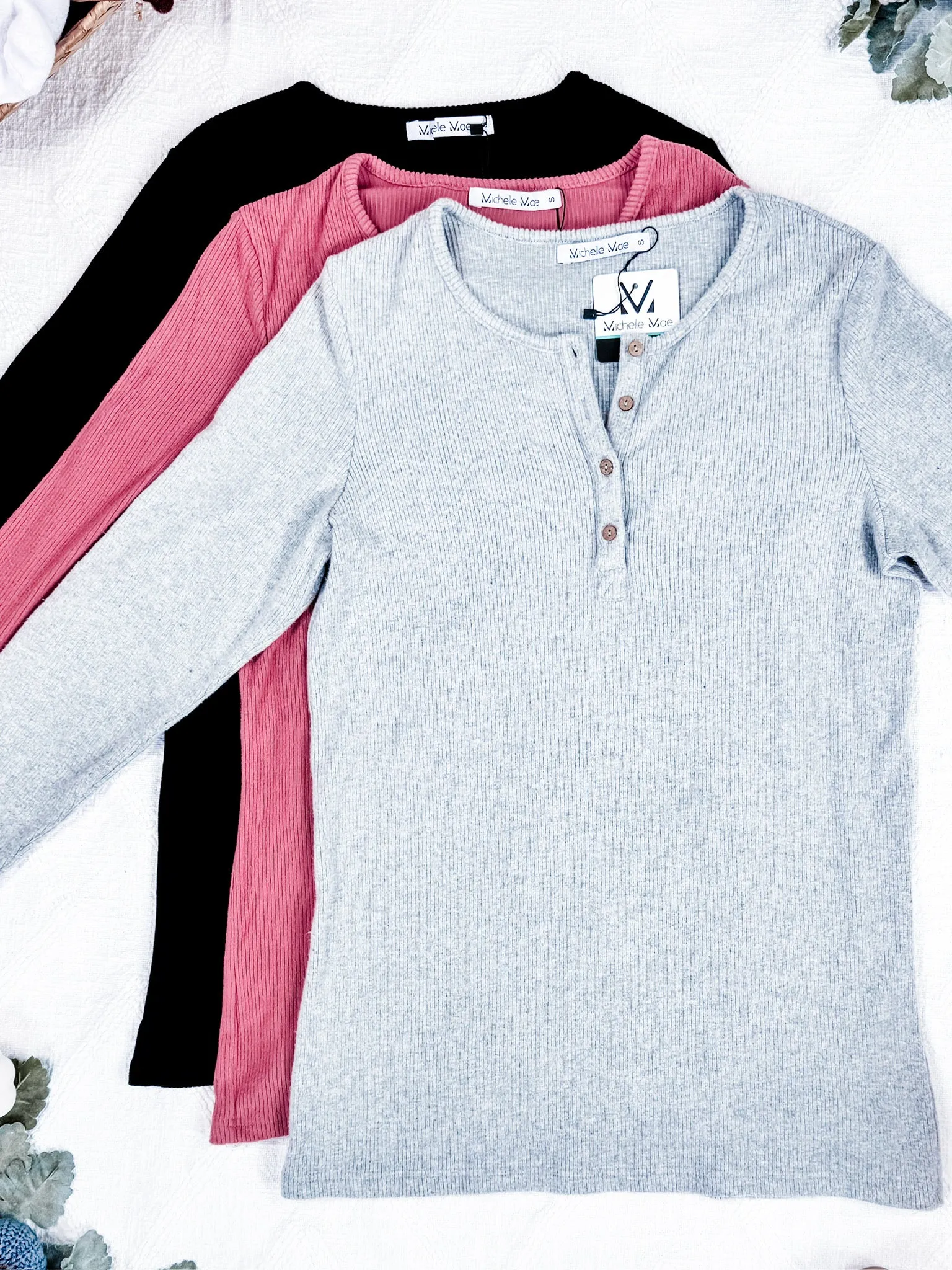 IN STOCK Brielle Henley Ribbed Long Sleeve - Terra Cotta FINAL SALE