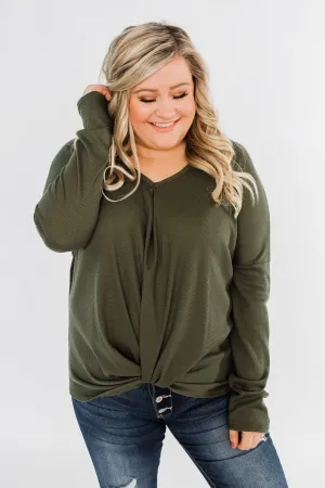 In Your Arms Thermal Twist Top- Olive