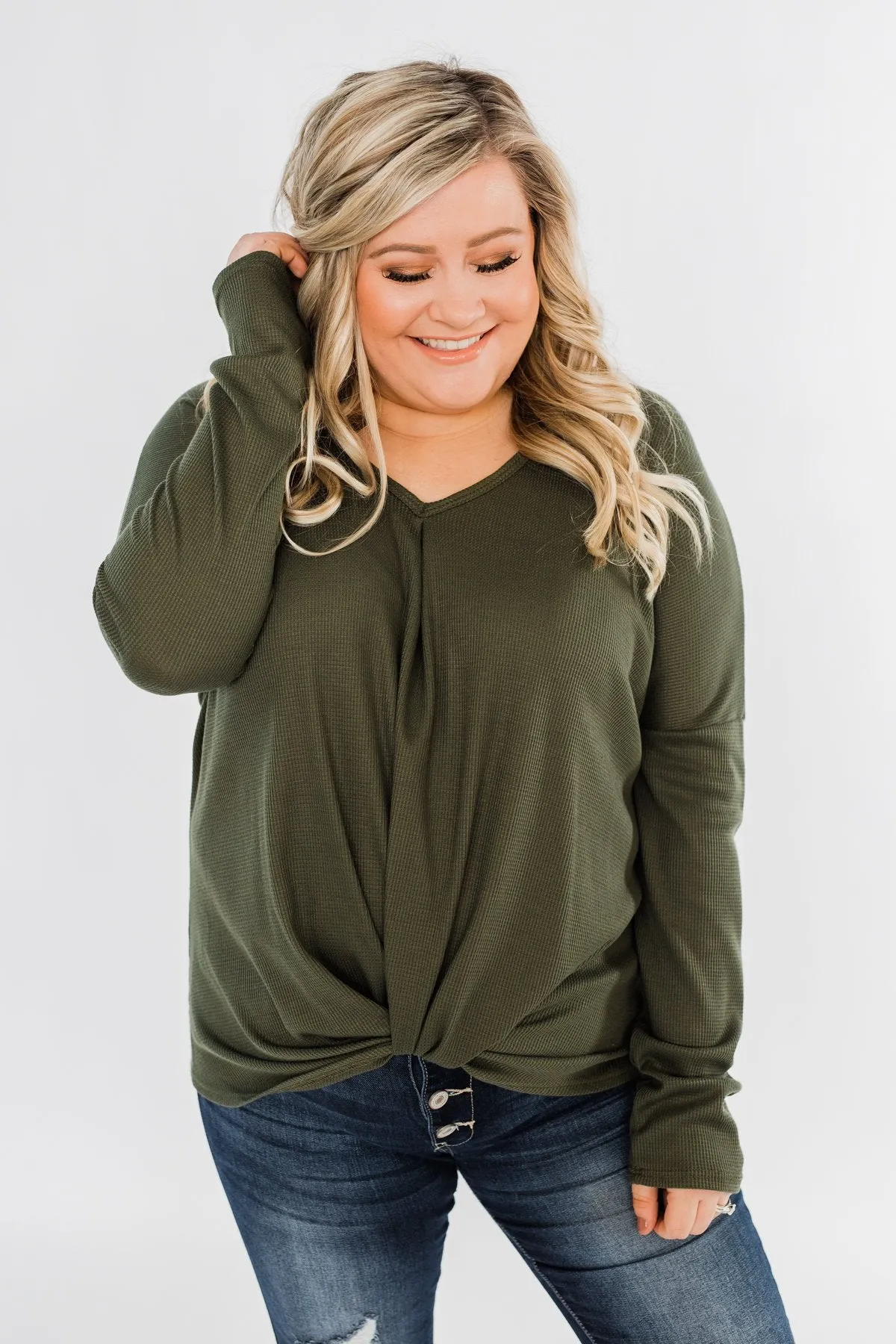 In Your Arms Thermal Twist Top- Olive