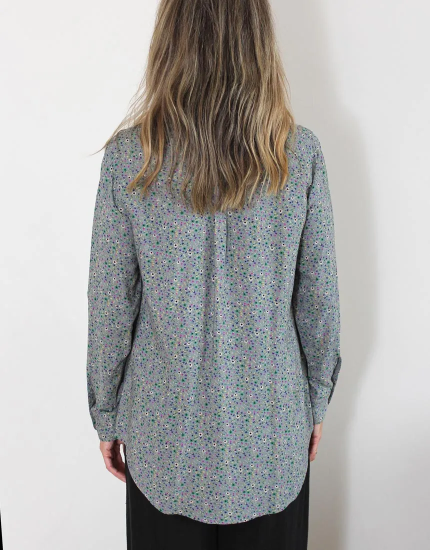 Indigo Shirt - Grey Fleurs