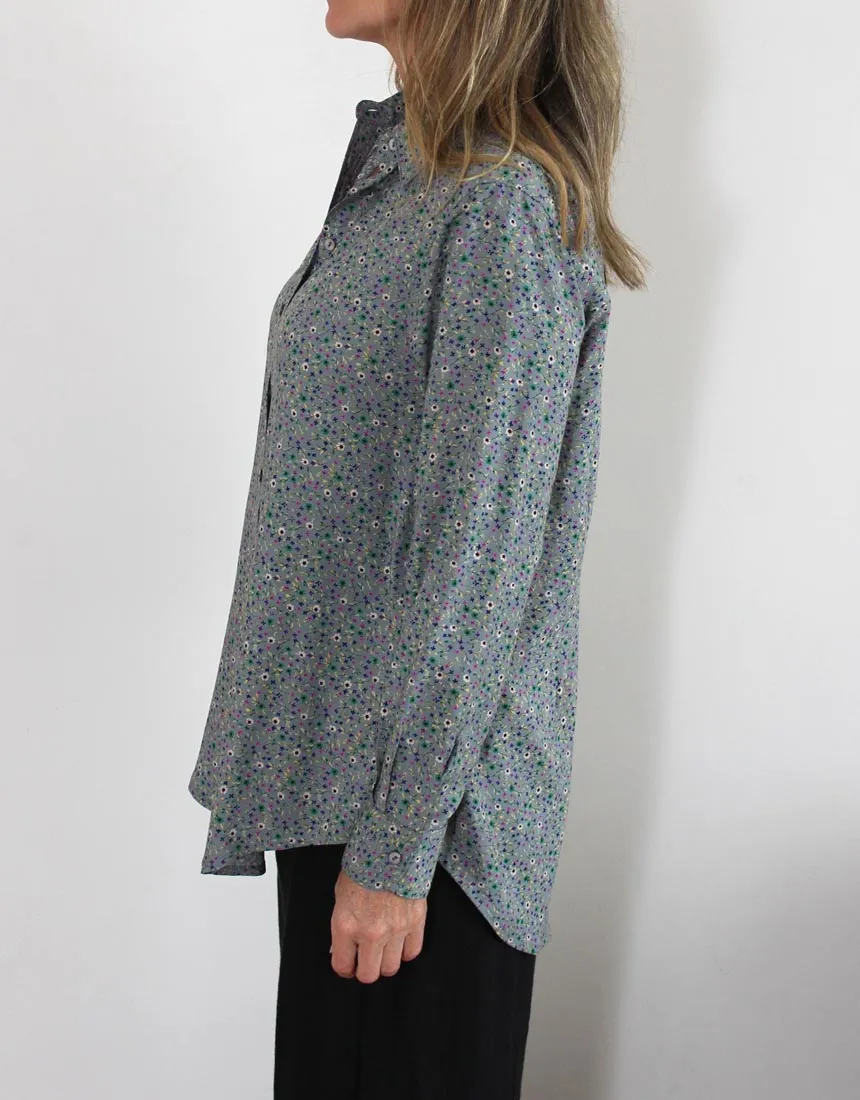 Indigo Shirt - Grey Fleurs