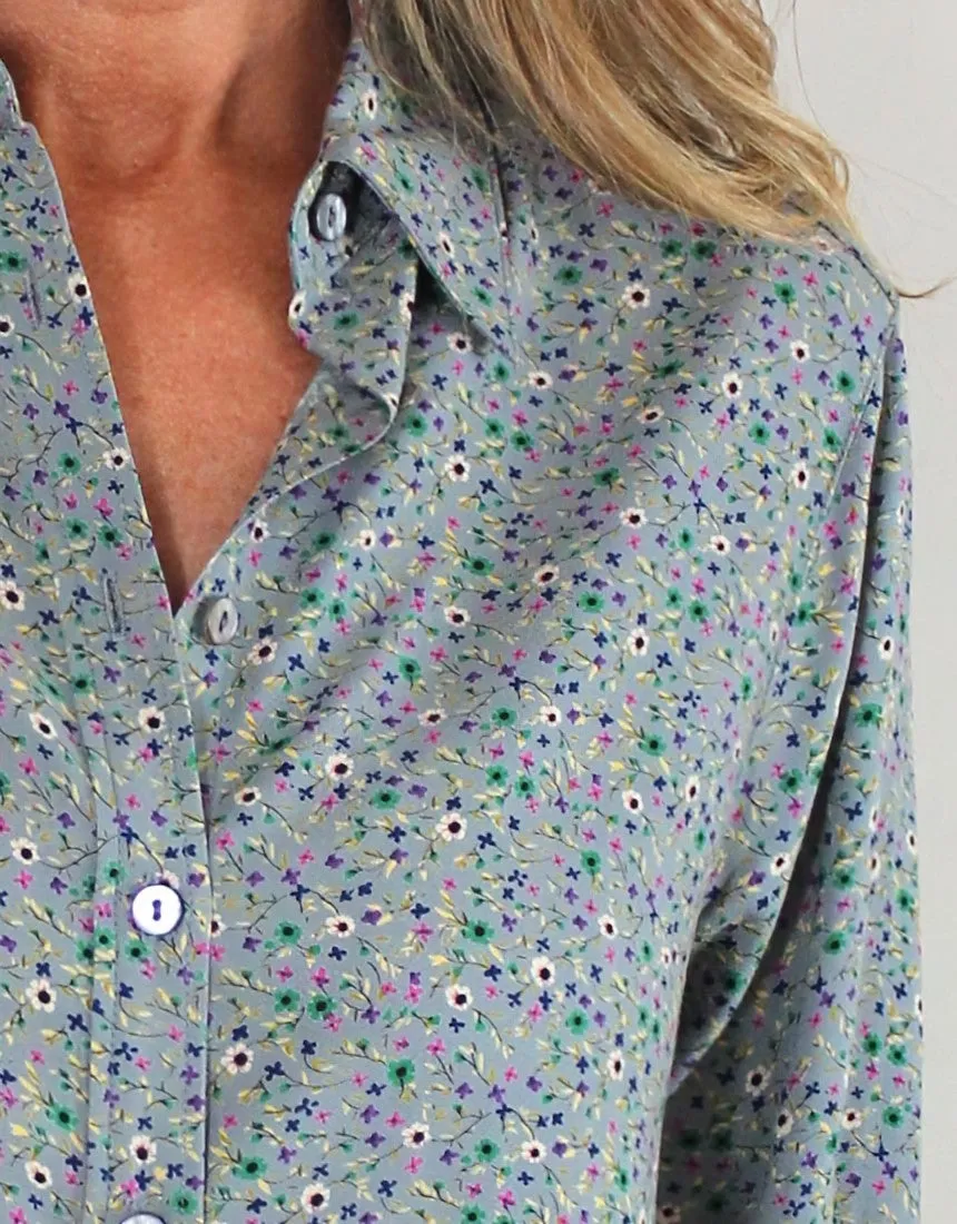Indigo Shirt - Grey Fleurs