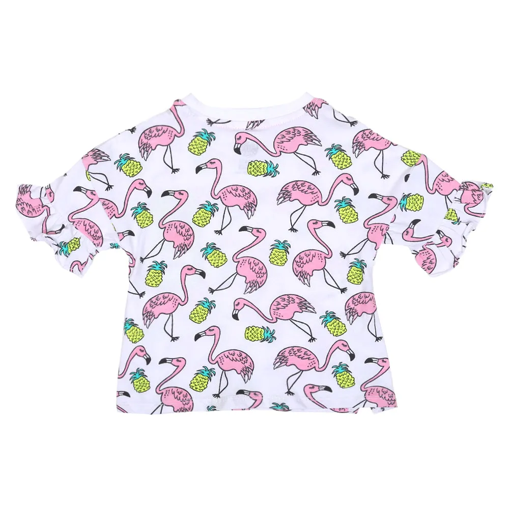 Infant Girls T-Shirt Flamingo-B.White | Bachaa Party Baby Clothes Girls Tops & T-Shirts