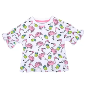 Infant Girls T-Shirt Flamingo-B.White | Bachaa Party Baby Clothes Girls Tops & T-Shirts