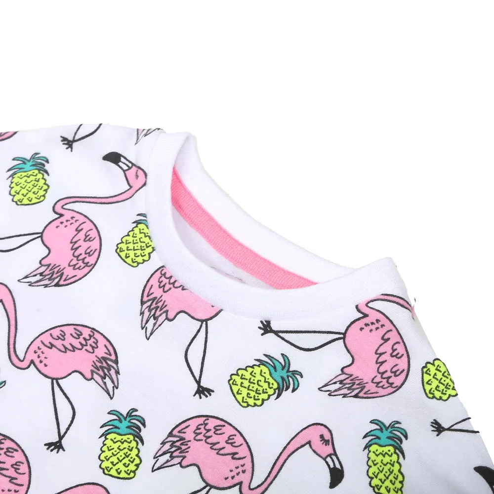 Infant Girls T-Shirt Flamingo-B.White | Bachaa Party Baby Clothes Girls Tops & T-Shirts