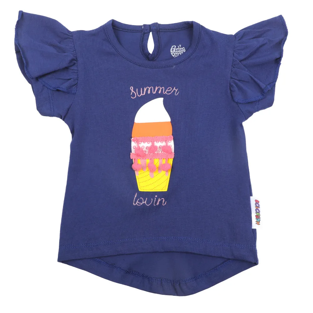 Infants Girls T-Shirt Summer Lovin - Navy Blue | Bachaa Party Baby Clothes Girls Tops & T-Shirts