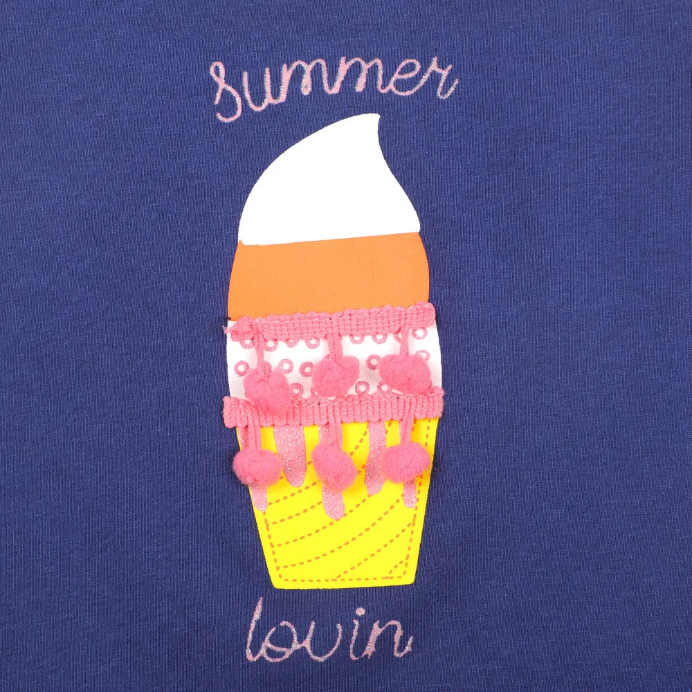 Infants Girls T-Shirt Summer Lovin - Navy Blue | Bachaa Party Baby Clothes Girls Tops & T-Shirts