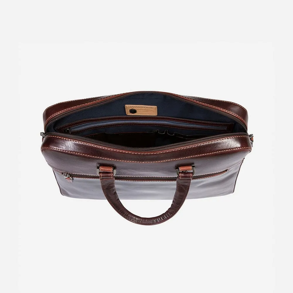 Jekyll & Hide  Slim Zip Top Briefcase Tobacco