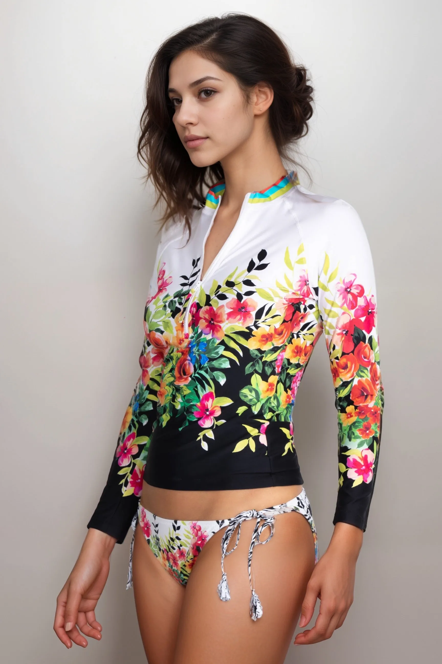 Johnny Was Floral Border Surf Shirt CSW7722-M