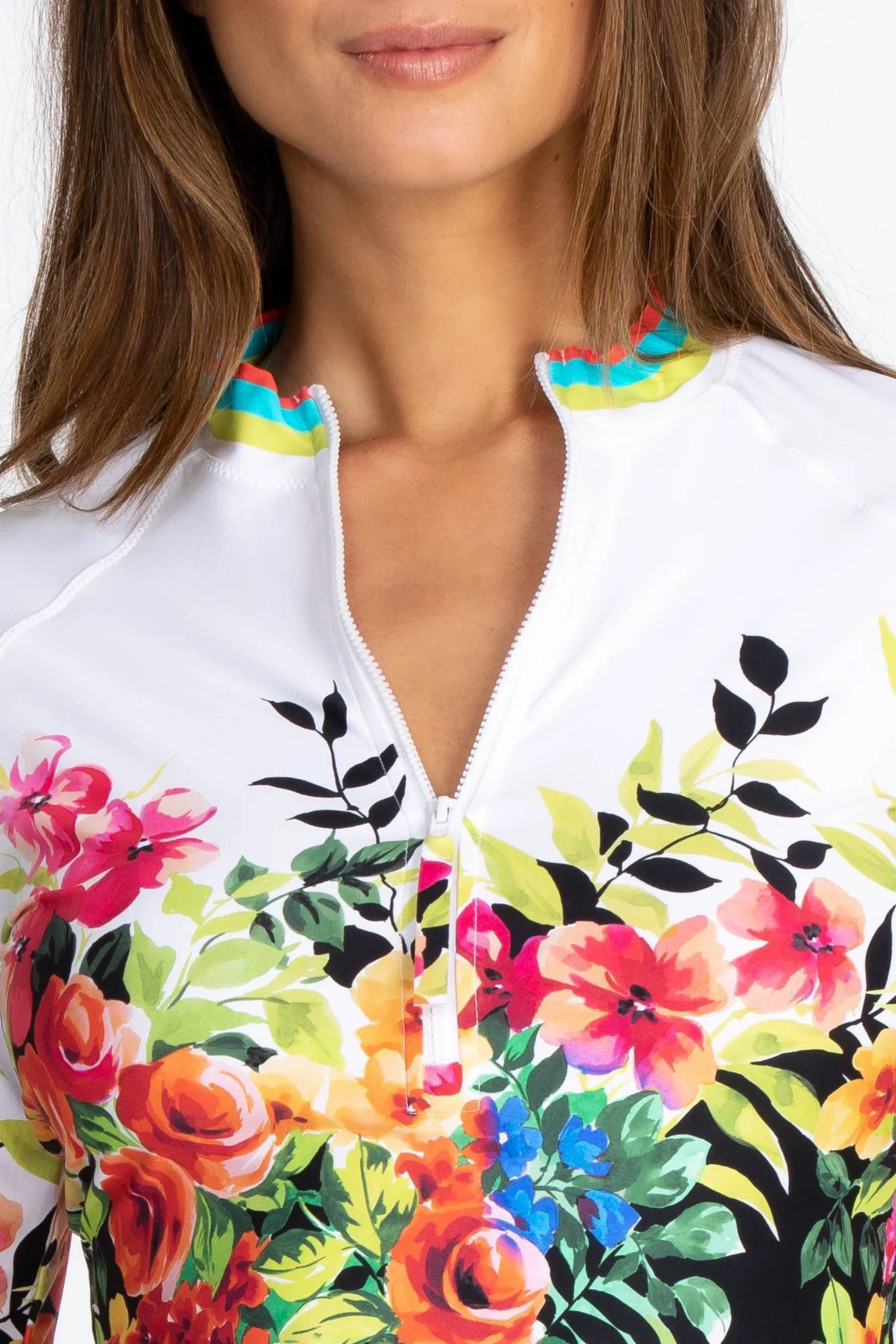 Johnny Was Floral Border Surf Shirt CSW7722-M
