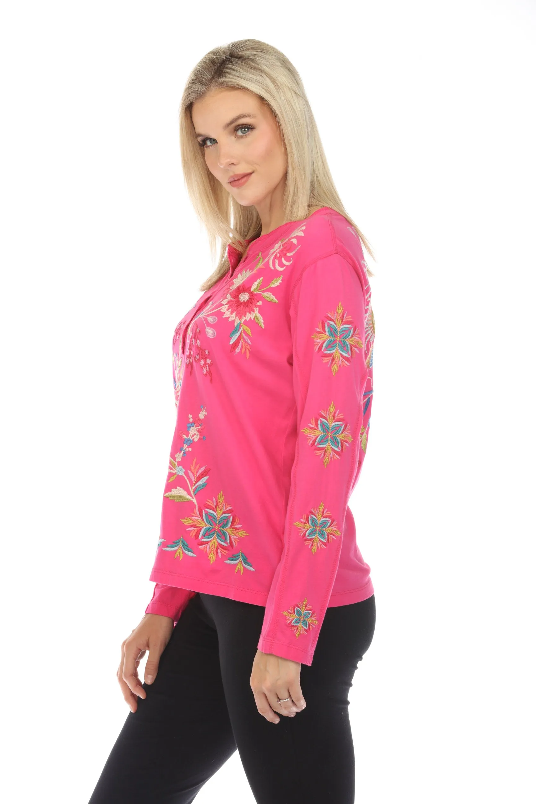 Johnny Was JWLA Julie Raw Seam Henley Top Boho Chic J12523-E