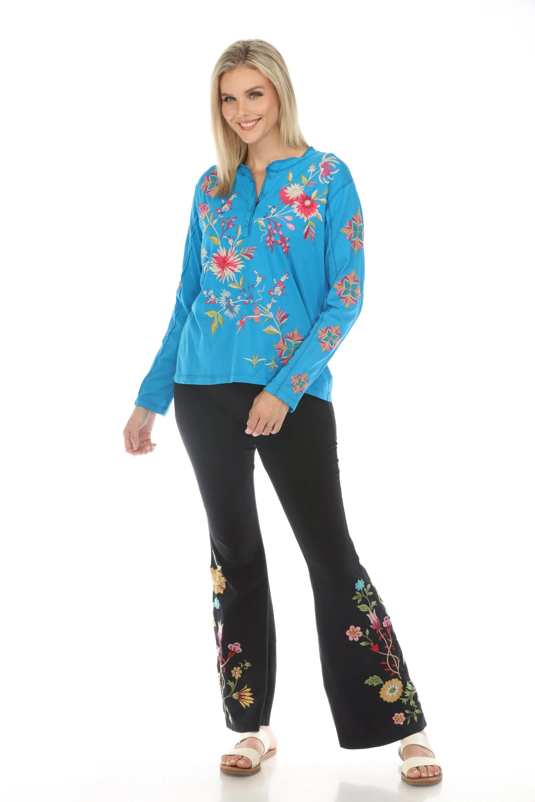 Johnny Was JWLA Julie Raw Seam Henley Top Boho Chic J12523-E