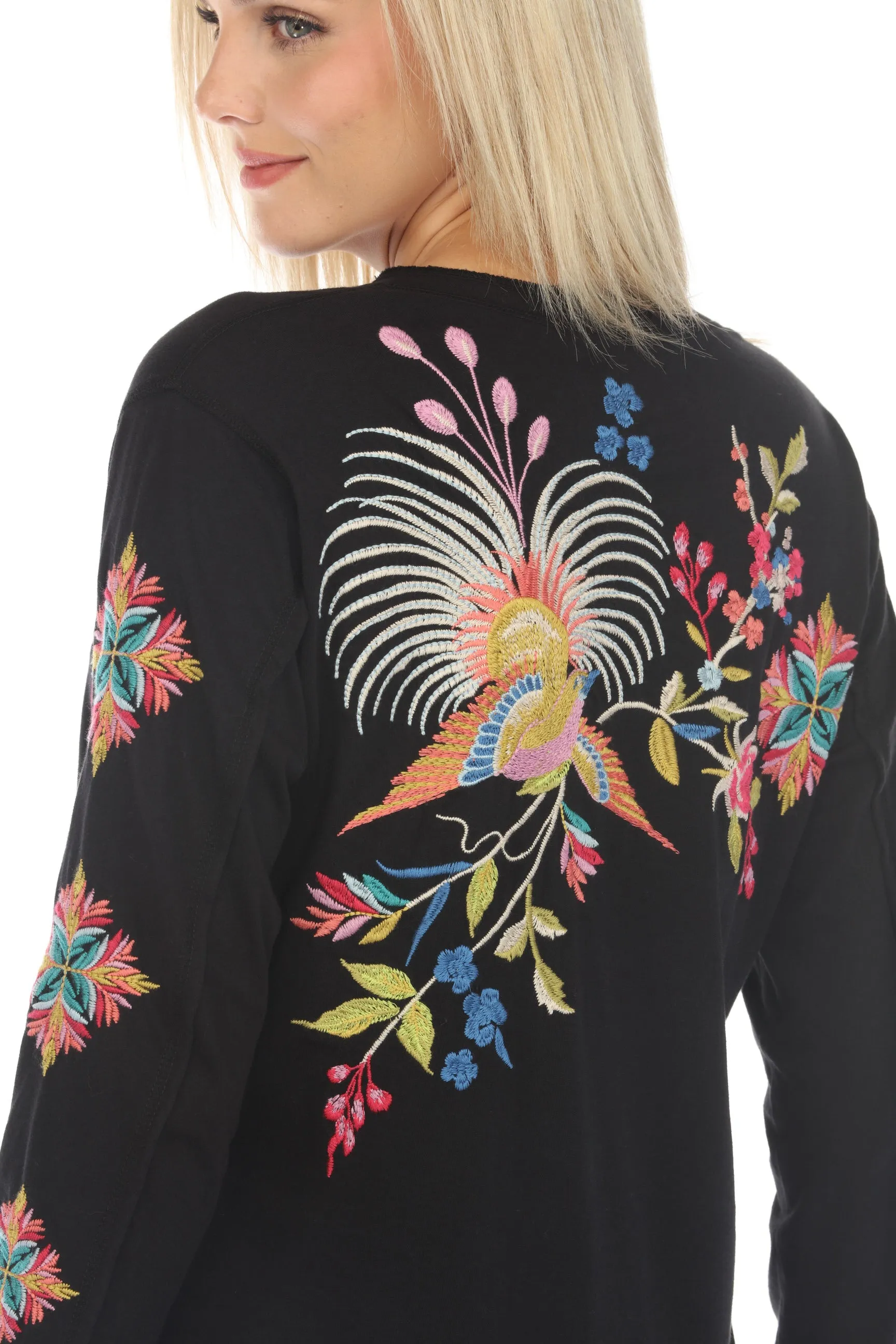 Johnny Was JWLA Julie Raw Seam Henley Top Boho Chic J12523-E