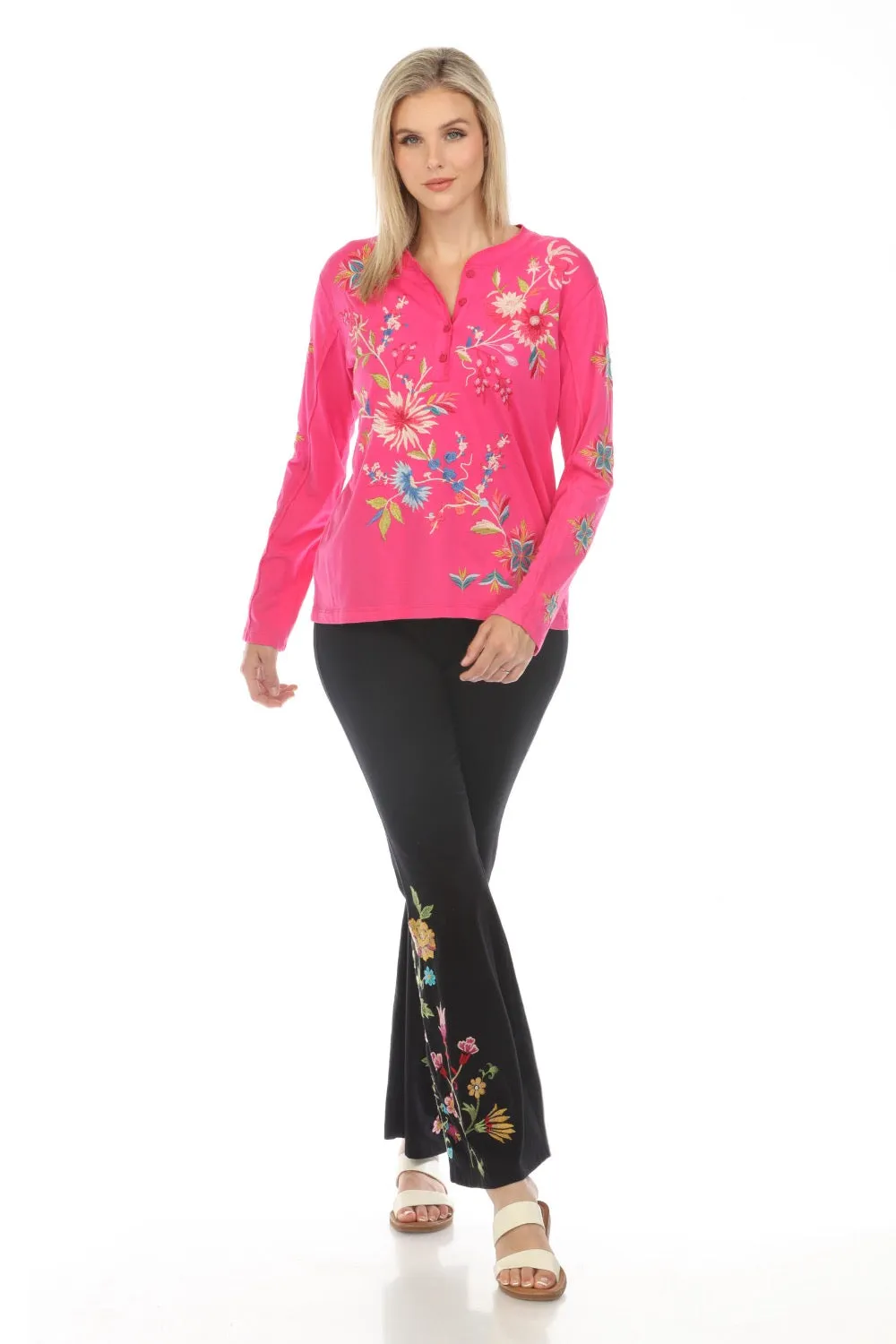 Johnny Was JWLA Julie Raw Seam Henley Top Boho Chic J12523-E