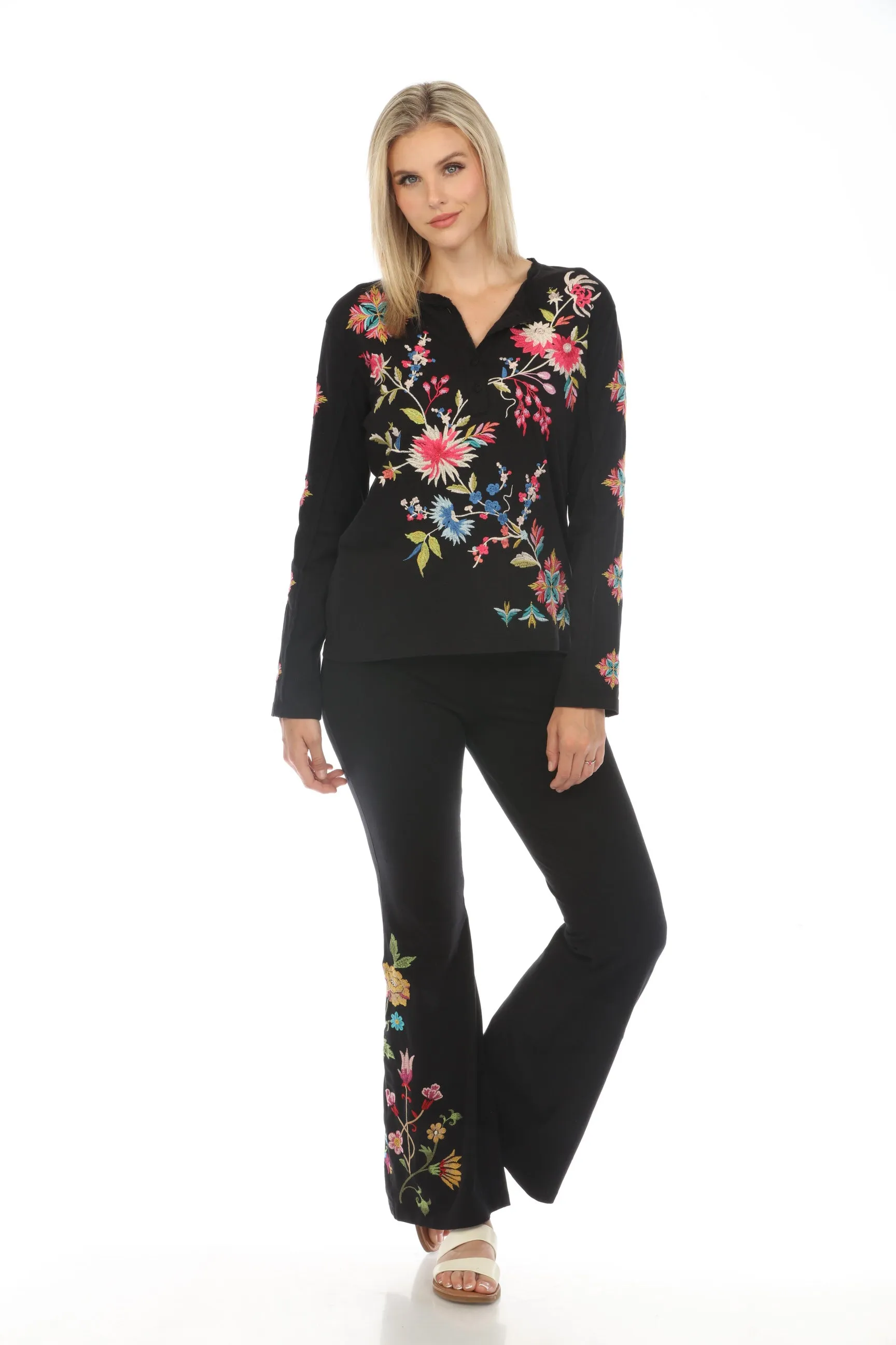 Johnny Was JWLA Julie Raw Seam Henley Top Boho Chic J12523-E