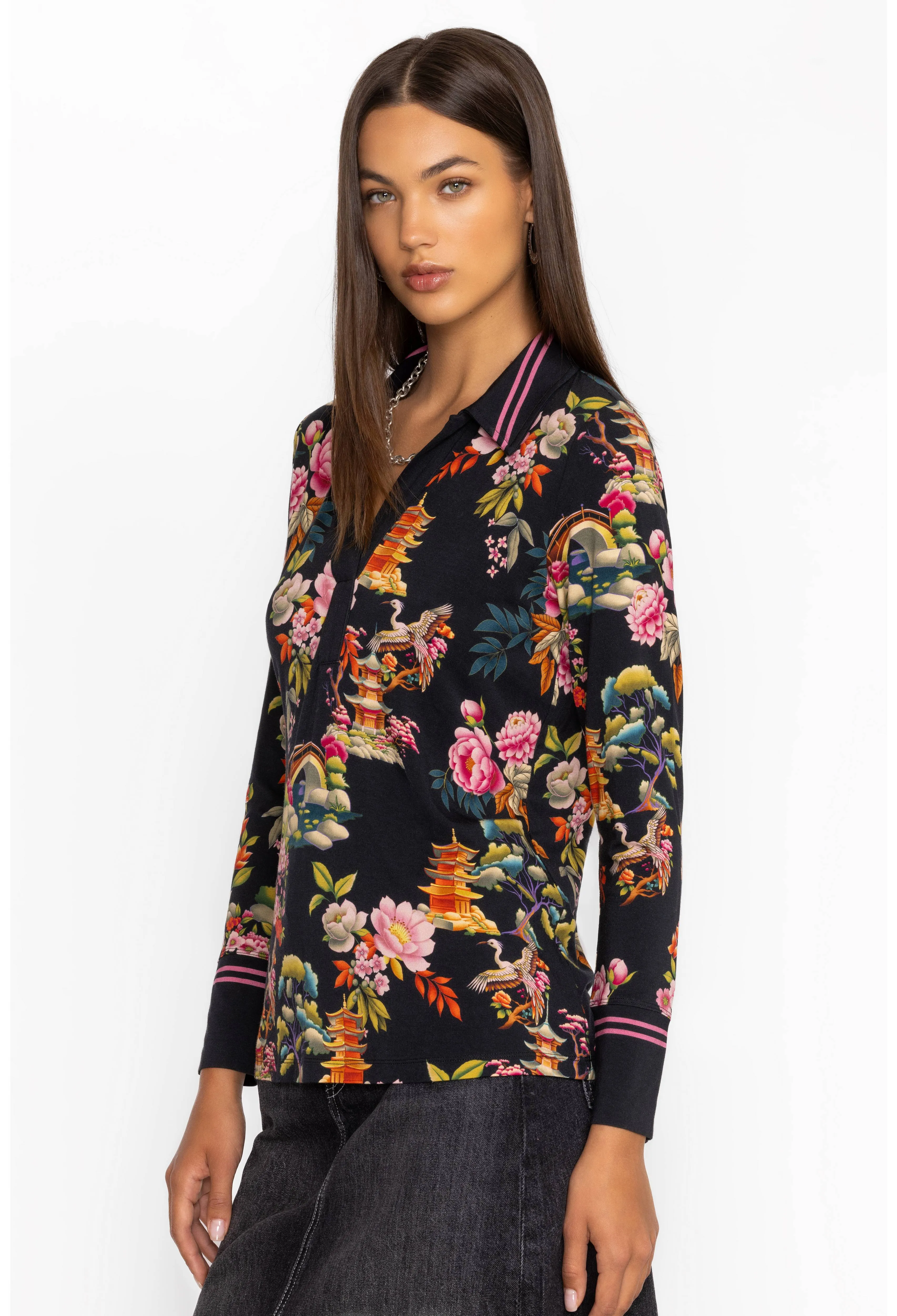 Johnny Was The Janie Favorite Split Front Collared Henley