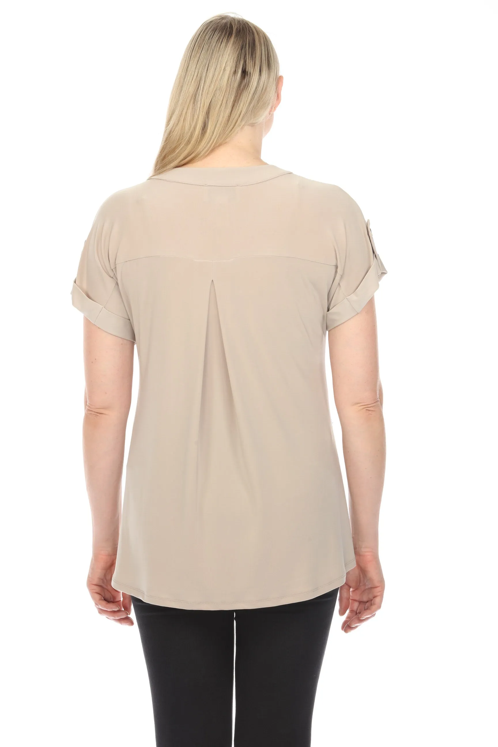 Joseph Ribkoff Dune Henley Roll-Tab Sleeves Tunic Top 242125