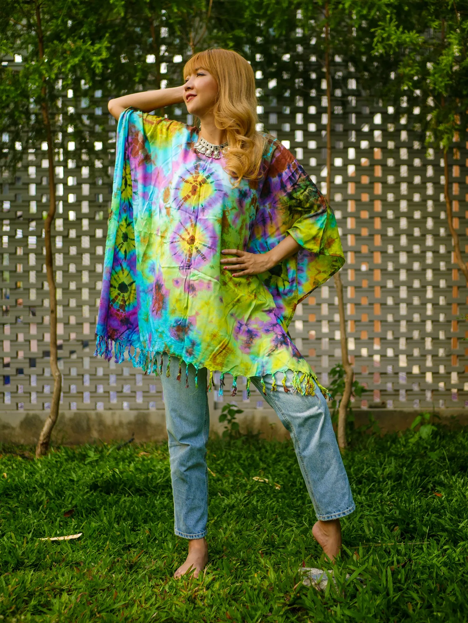 Kaleidoscope Dream Poncho Hand Dyed Tunic Kaftan Blouse Oversize Top