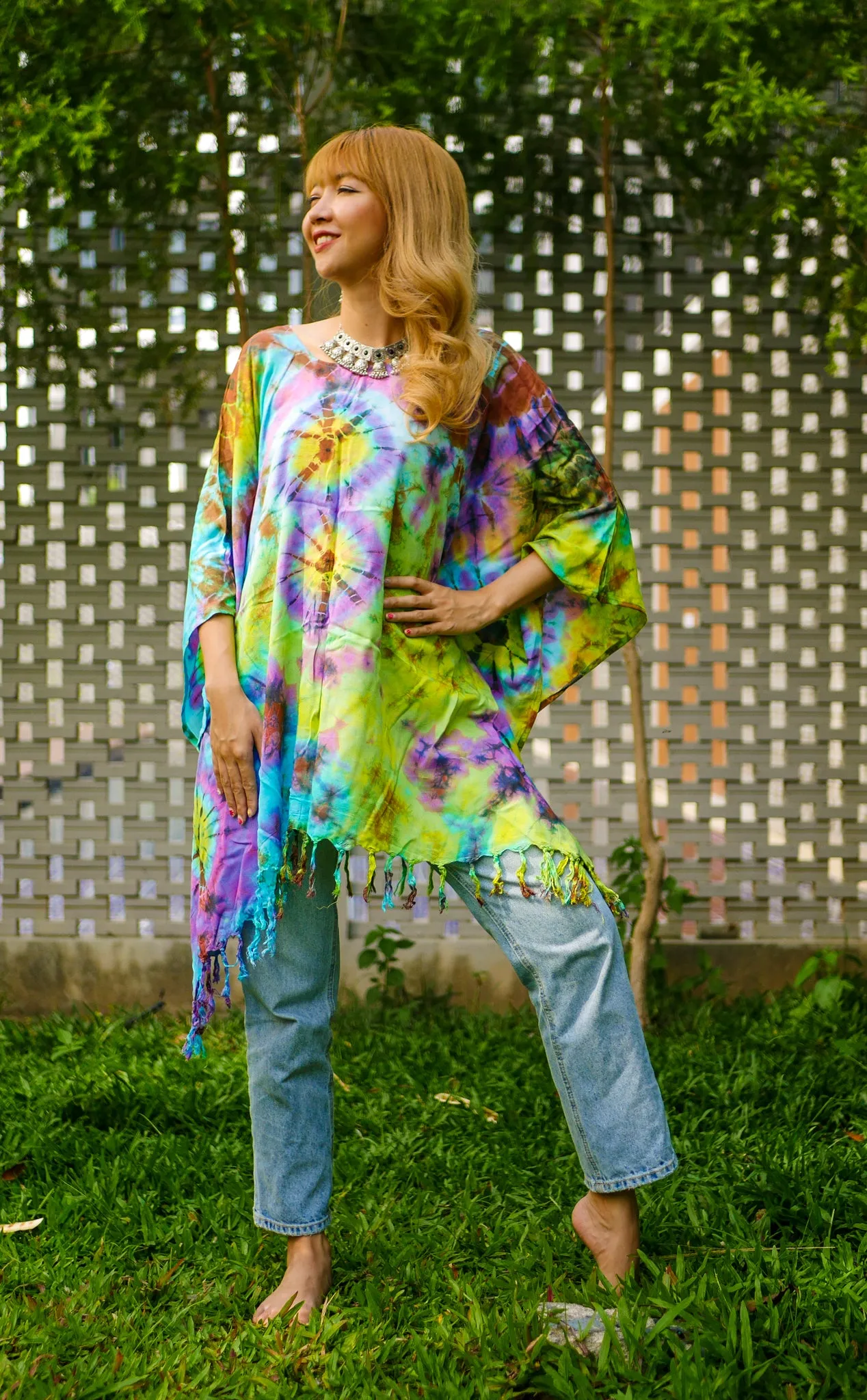Kaleidoscope Dream Poncho Hand Dyed Tunic Kaftan Blouse Oversize Top
