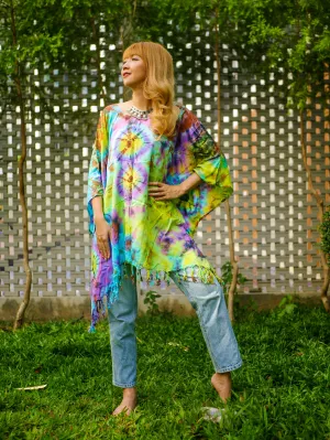 Kaleidoscope Dream Poncho Hand Dyed Tunic Kaftan Blouse Oversize Top