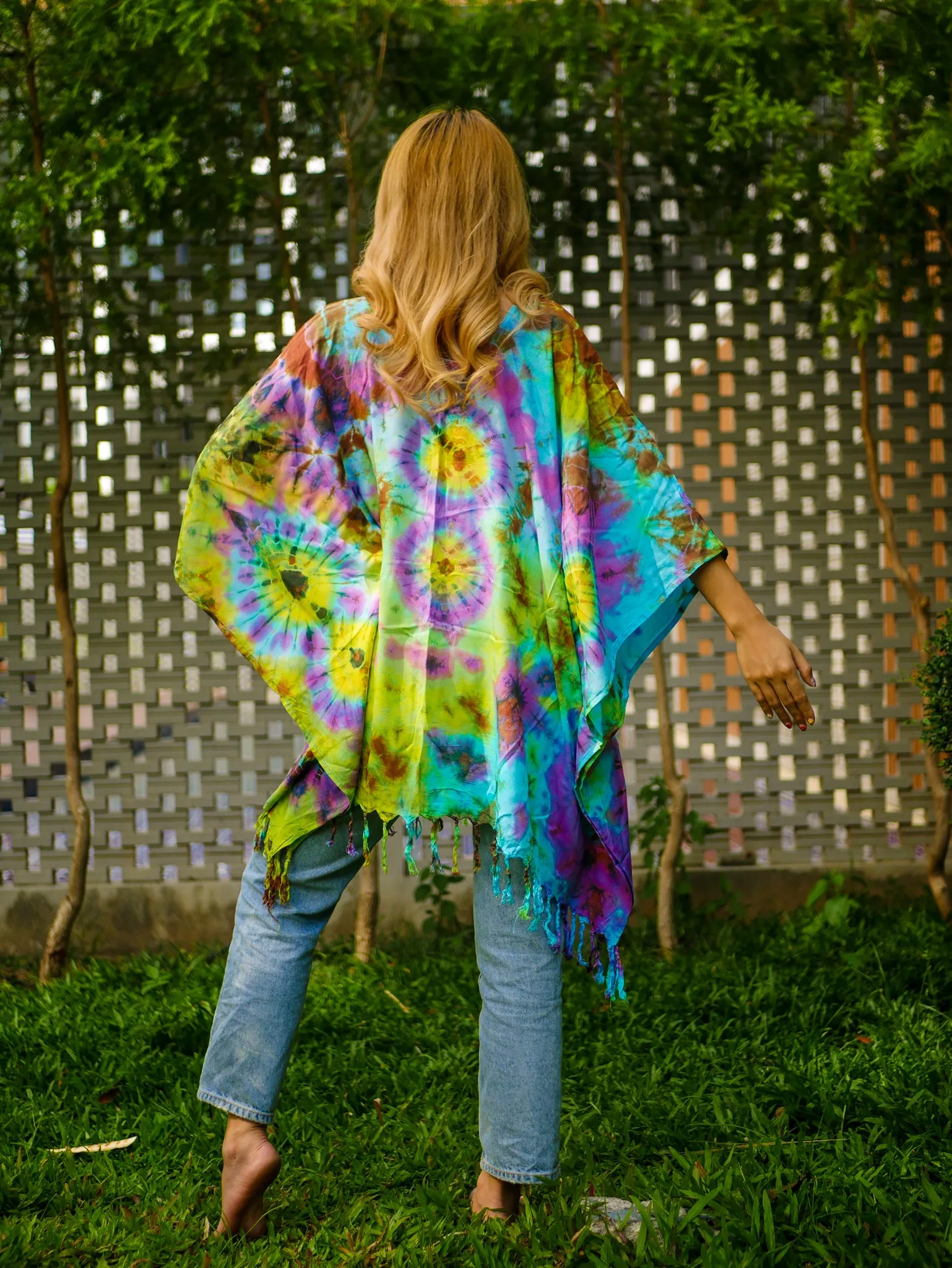 Kaleidoscope Dream Poncho Hand Dyed Tunic Kaftan Blouse Oversize Top