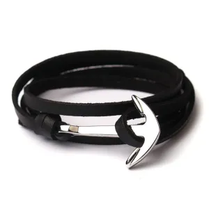 Karatcart Black Leather Wrap Around Adjustable Bracelet For Men