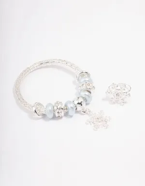 Kids Silver Christmas Snowflake Bracelet & Ring Pack