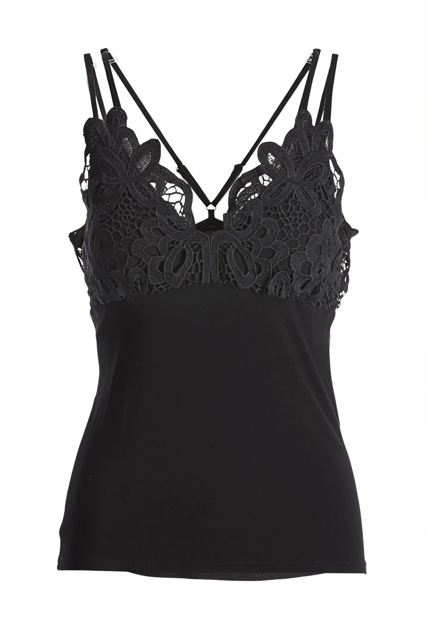 Lace Strappy Tank Top Black