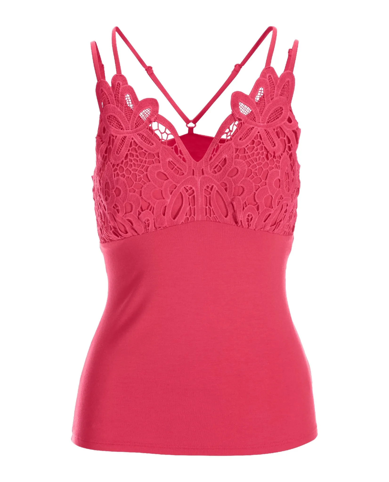 Lace Strappy Tank Top Pink