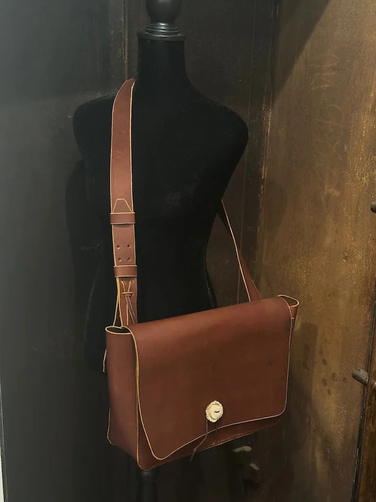 Large Handmade Brown Crossbody Leather Satchel/Briefcase with Adjustable Strap PB109
