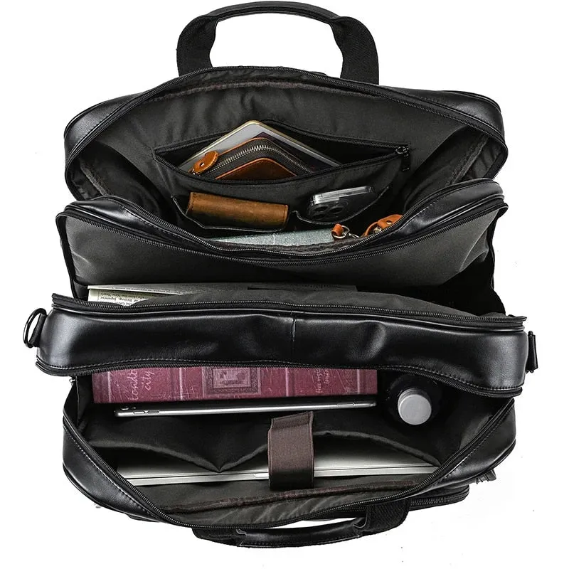 Leather Travel Briefcase 17inch Laptop Business Man Bag